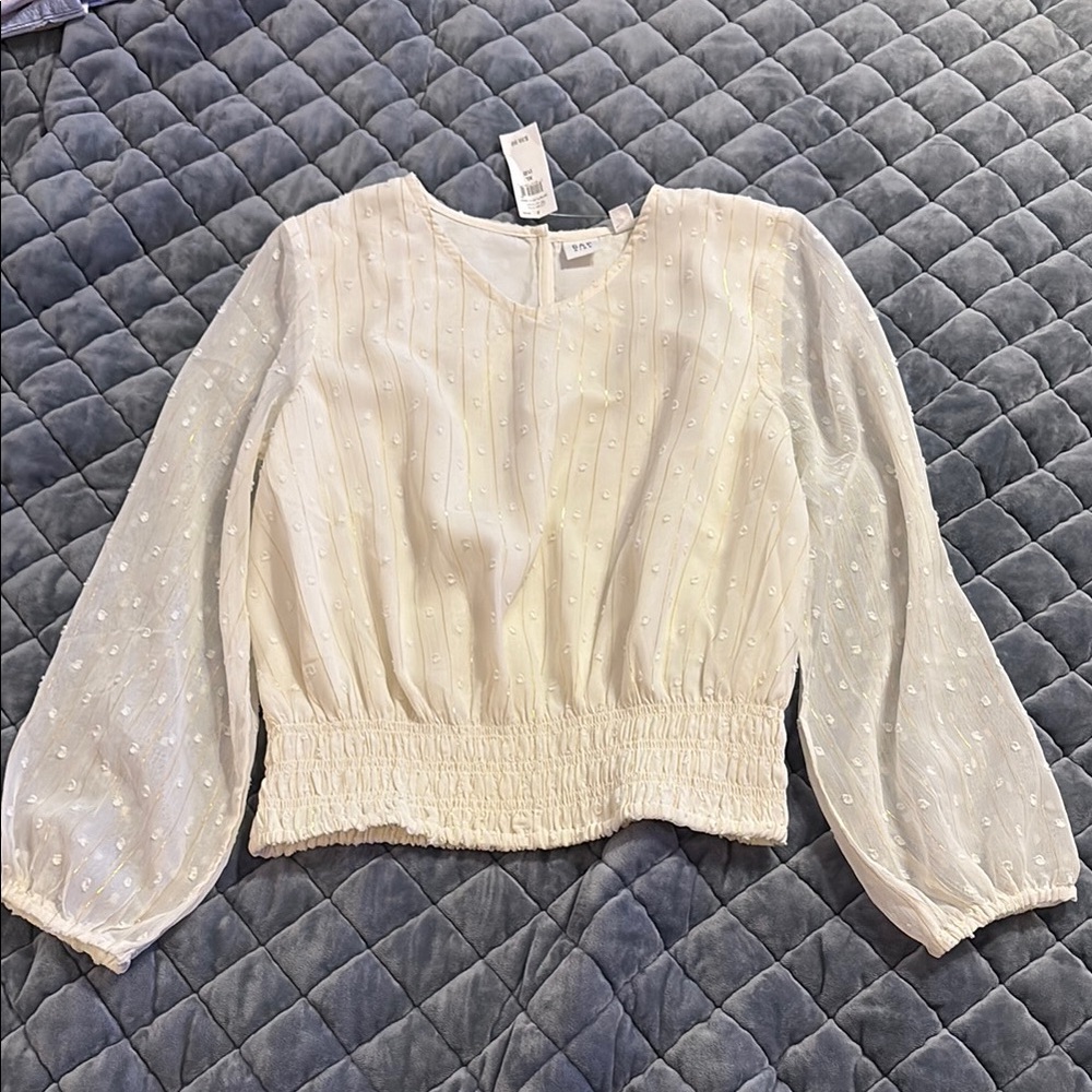 GAP Cream and Gold Smocked Long Sleeve Blouse
